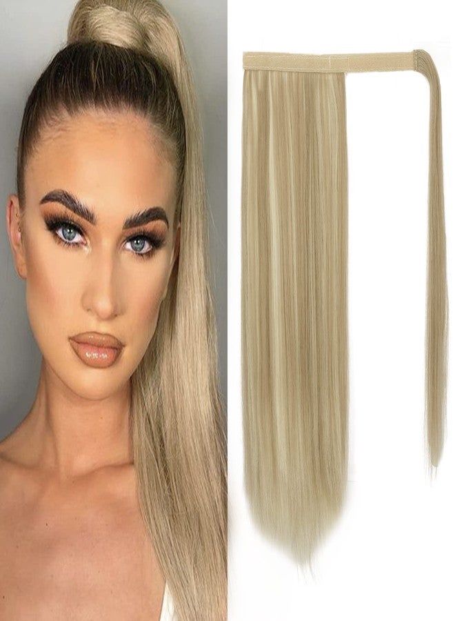 BARSDAR Straight Wrap Ponytail Extension - 18 Inch Long Straight Wrap Around Ponytail for Women - Synthetic Blonde Clip in Ponytail Hair Extensions Hairpieces Daily - Light Ash Blonde Mixed - Image 1